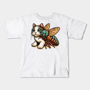 FUNNY CAT AND CICADAS 2024 DESIGN FOR GIRL AND BOY KIDS Kids T-Shirt